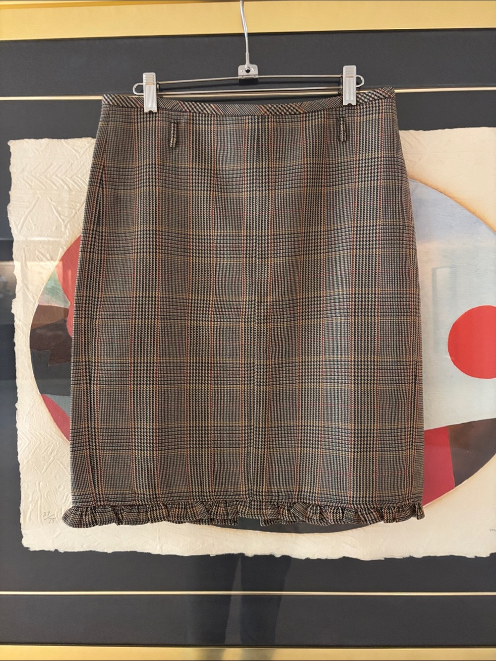 Plaid Ruffle Hem Pencil Skirt